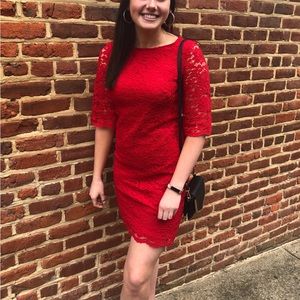 Ralph Lauren Red Lace Wedding Guest Dress Size 6